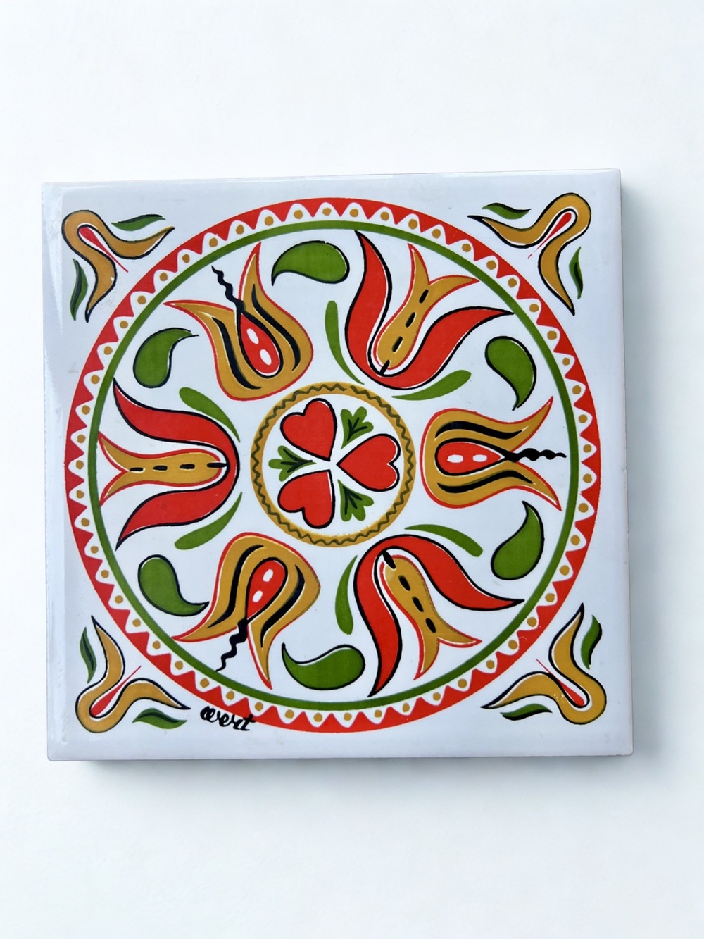 Vintage Pennsylvania Dutch Hex Sign 6x6 Ceramic Trivet Wall Decor